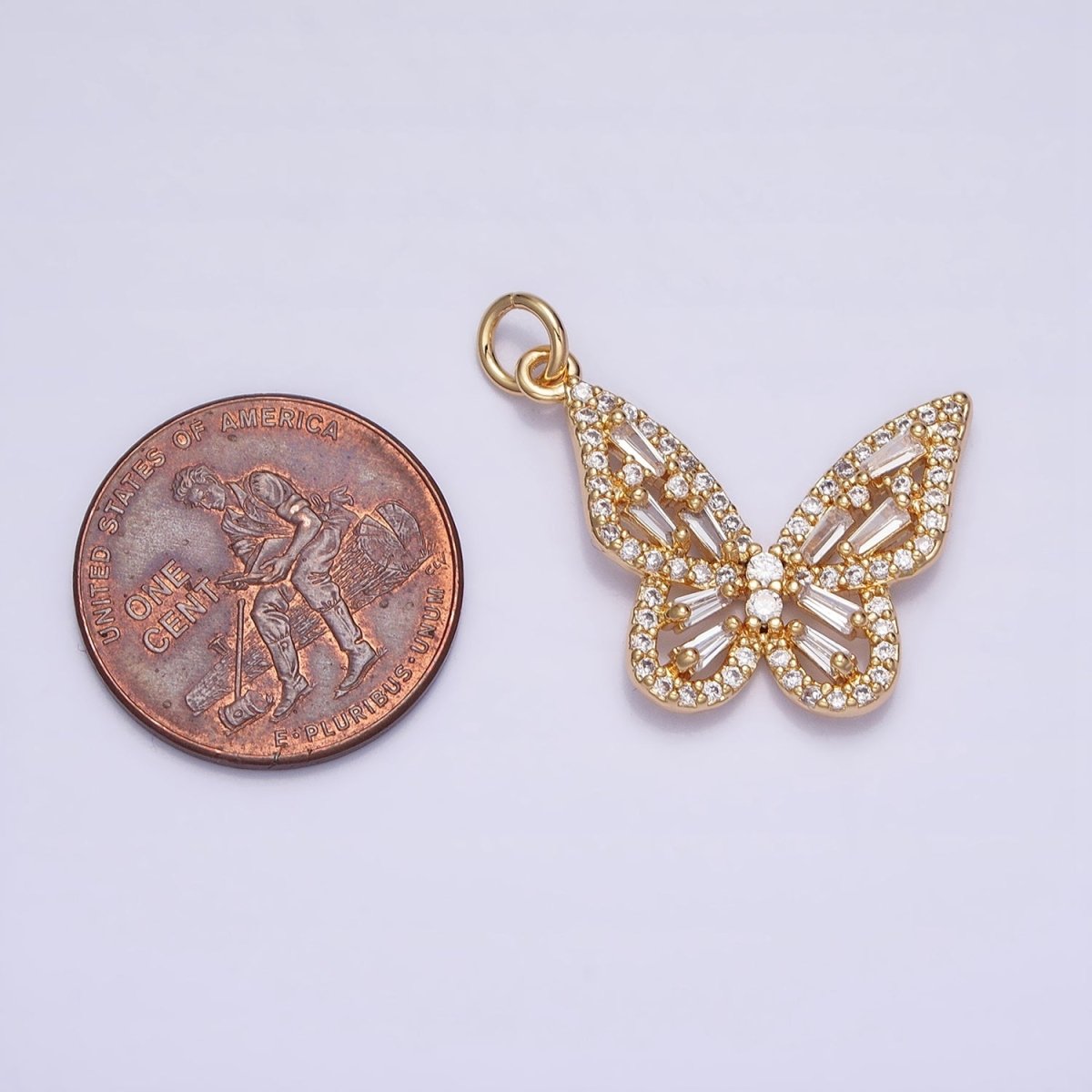Clear Baguette Micro Paved CZ Butterfly Mariposa Add-On Charm in Silver & Gold | AC709 AC710