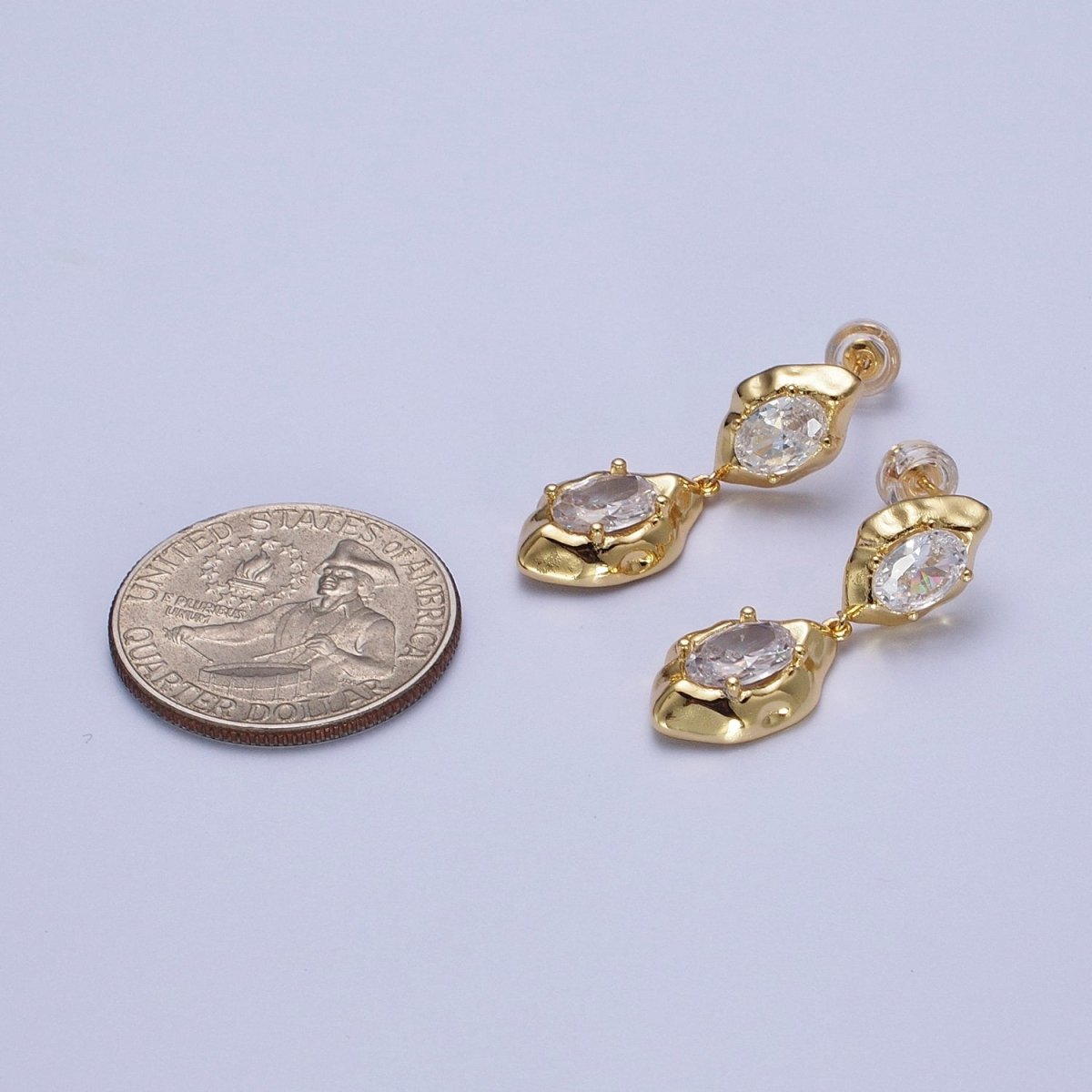 Clear Cubic Zirconia Abstract Drop Dangle Stud Earrings in Gold & Silver | AE1091 AE1092