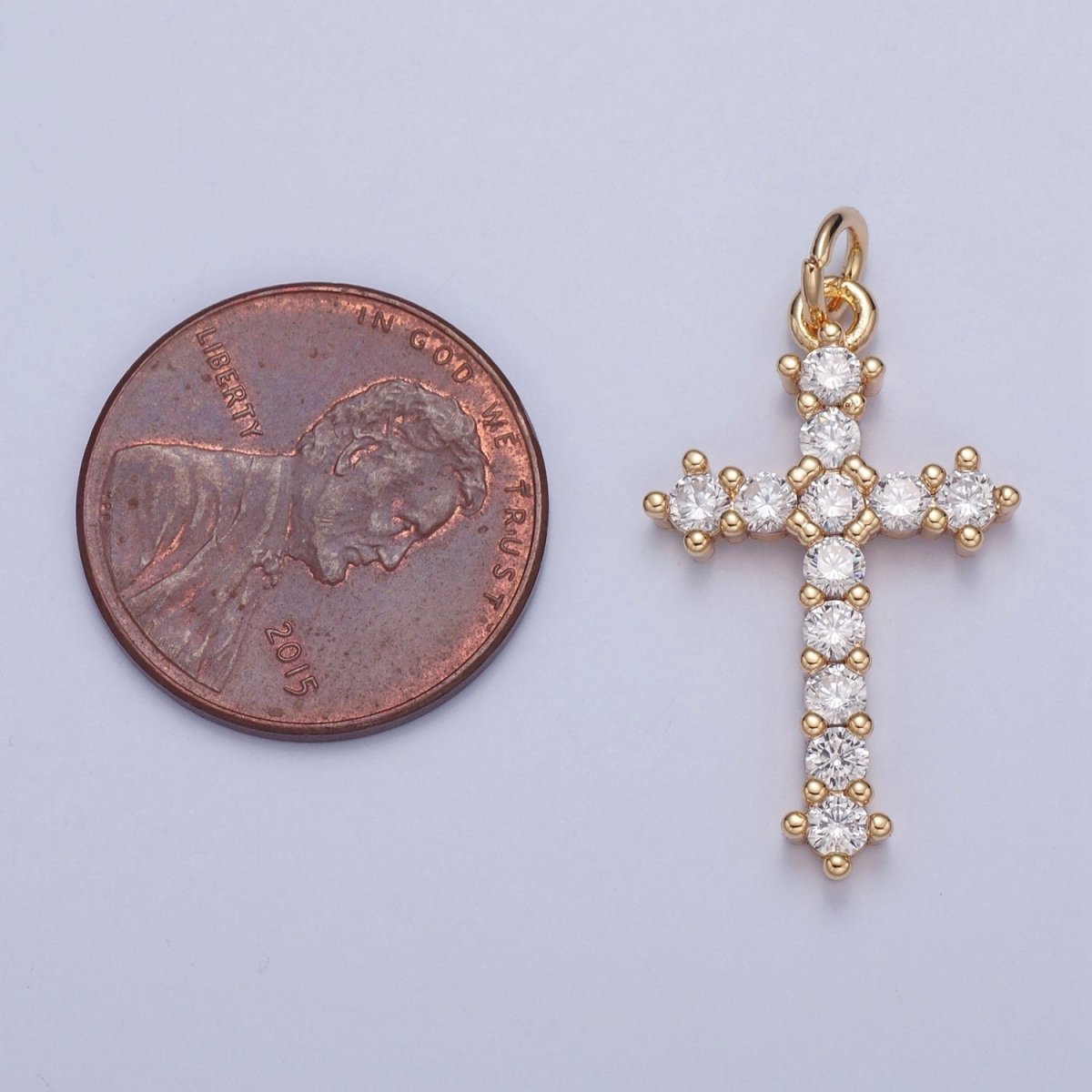 Clear CZ Cross Pendant Gold Religious Jewelry Making Supply X-020
