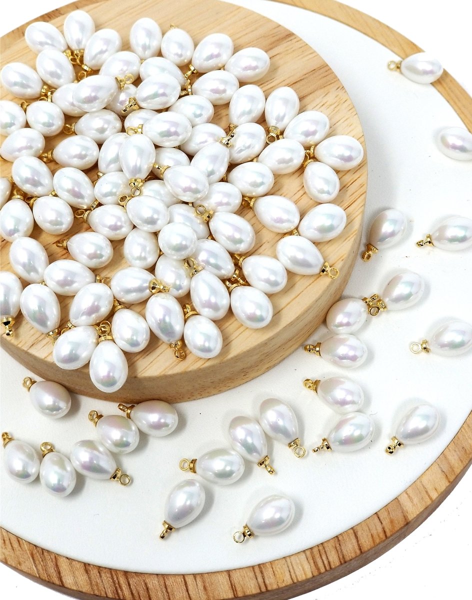 Clearance Dainty Sea Shell Pearl Teardrop Briolette, half drilled Tiny Drop Pearl 5x8mm for Bridal Summer Ocean Inspired Jewelry making P-1817