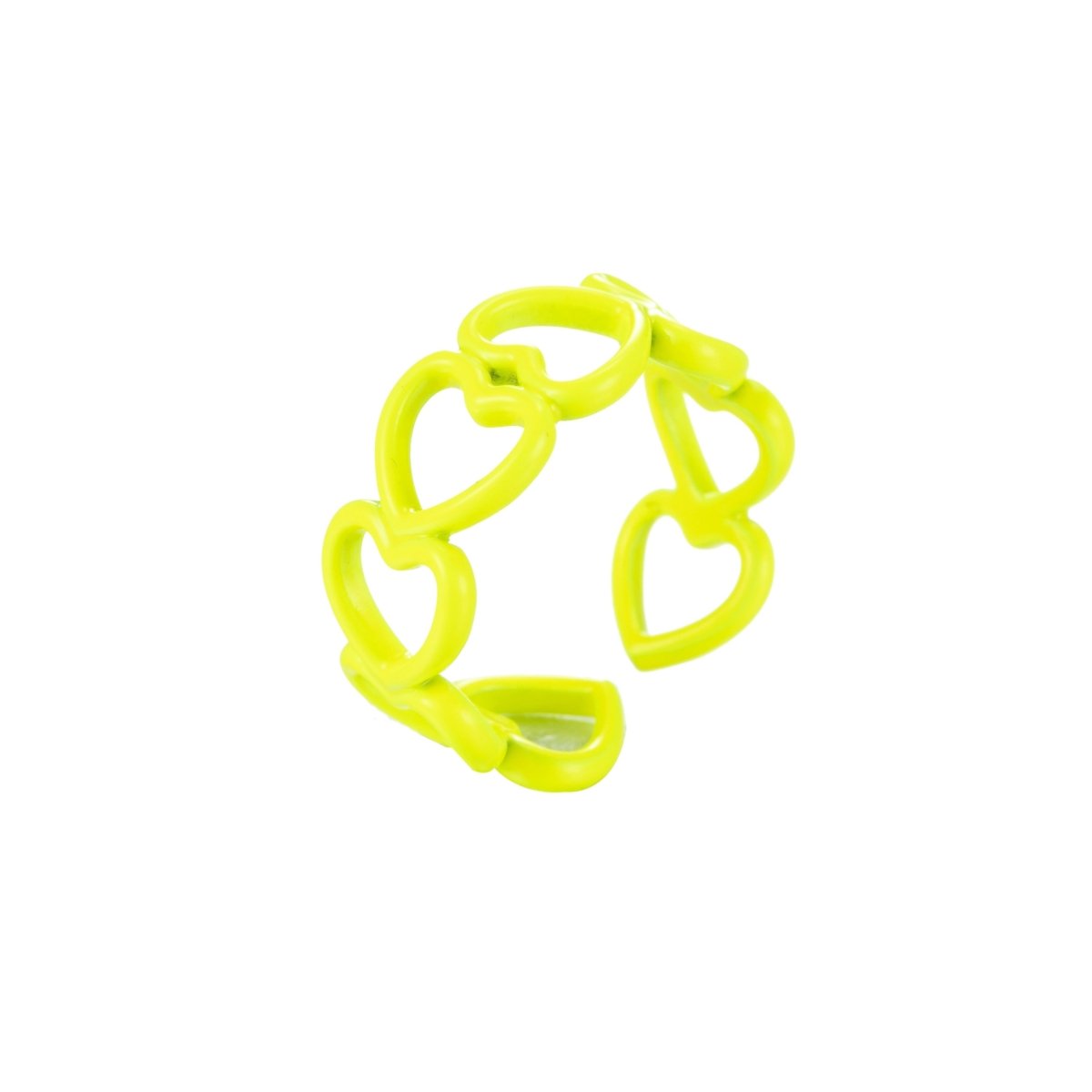 Colorful Enamel Open Heart Ring , Neon Color Enamel Ring Black Pink Teal White Yellow