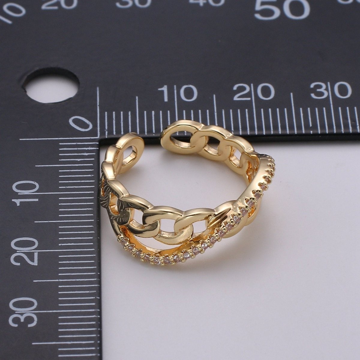 Cz Chain Ring - Curb Chain Ring - Gold Ring - Stackable Rings - Minimalist Ring - Twist Chain Ring - Statement Ring - Layering Ring R-152