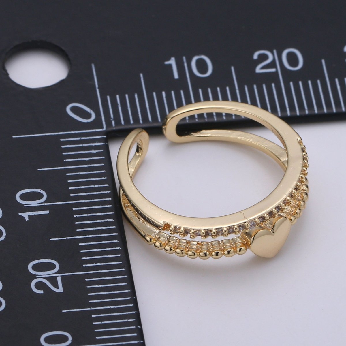 Cz Heart Ring Adjustable Ring, Double Band Ring, Wholesale Ring, Gold Jewelry gift for Valentine Ring-279