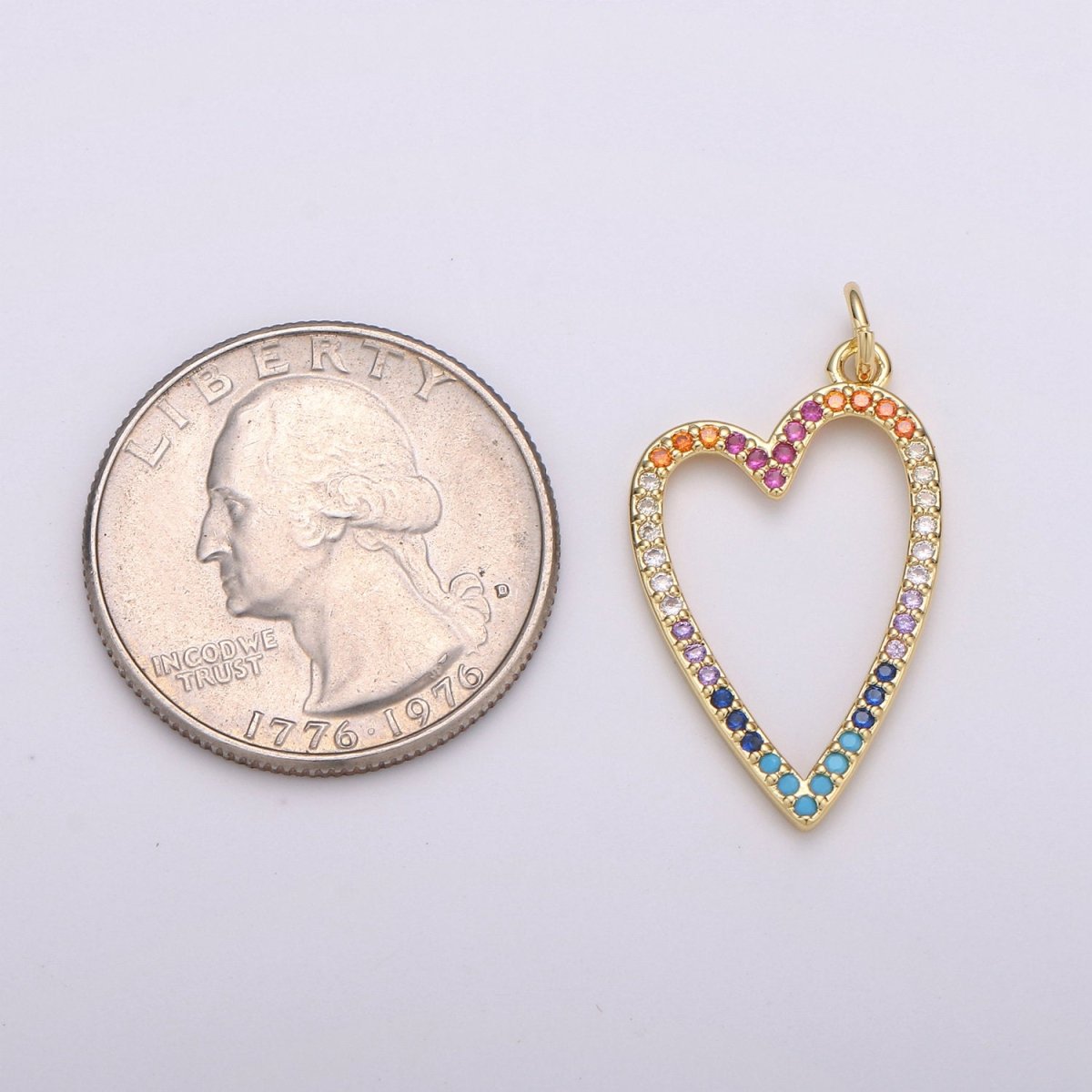 CZ Micro Pave Open Heart Pendant, Cubic Zirconia Pave Pendant, Fashion Jewelry Findings Love Necklace Charm in 14k gold filled charm D-349