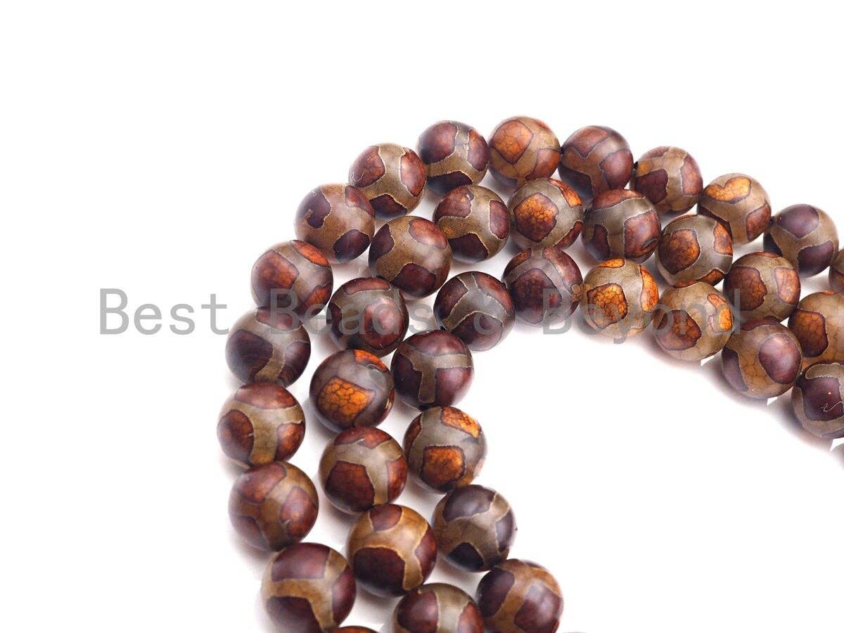 Natural Tibetan Agate football Line Beads, Dzi Agate beads, 8mm/10mm Round Tibetan Agate, 15.5" Full Strand, sku#U859