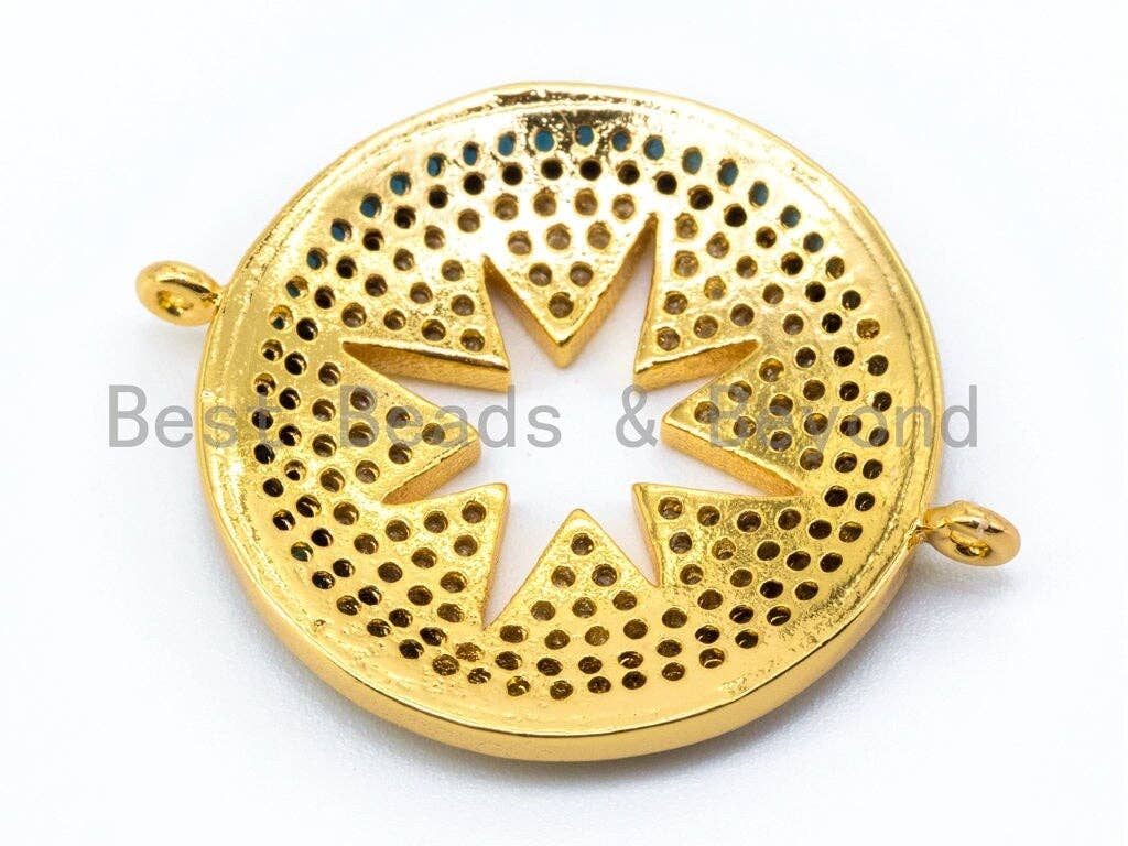 CZ Micro Pave Turquoise Black Round Connector with Hollow Star, Gold/Silver/Rose Gold/Black Star Connector, 23x30mm, sku#M42