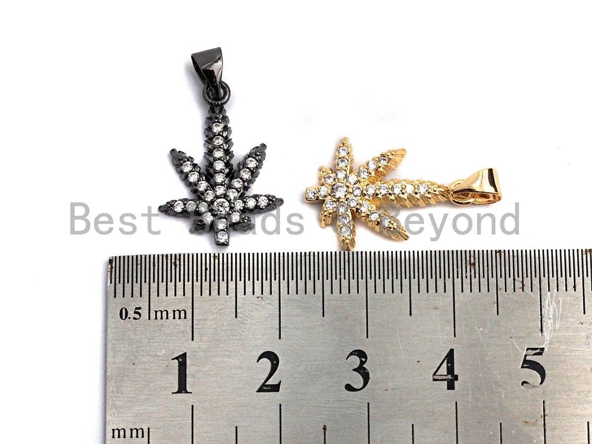 CZ Micro Pave Maple Leaf Flower Shaped Pendant/Charm, Cubic Zirconia Pendant Charm,14x21mm,sku#F915