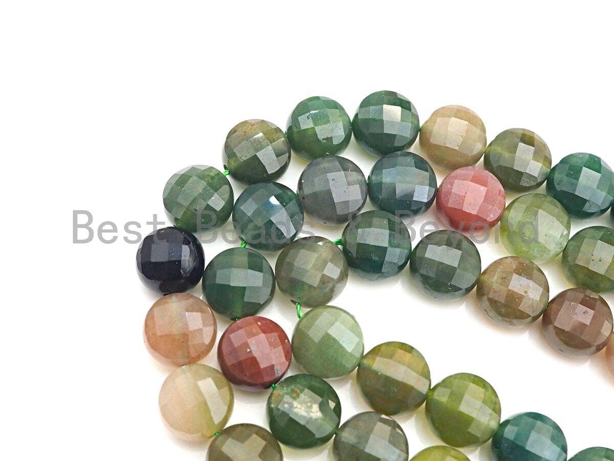 Quality Double Sided Turtle Shell Cut Natural Indian Agate Coin Shape beads, 6mm/8mm Checkerboard Cut Agate Beads, 16" Full strand, Sku#U750