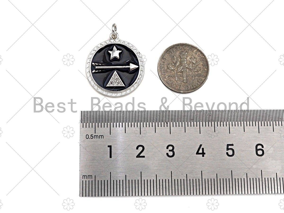 Colorful Enamel Pave Arrow Triangle Five Star On Round Coin Pendant,Silver Enamel Pendant,Pave Enamel Jewelry Findings,20x23mm,Sku#L441
