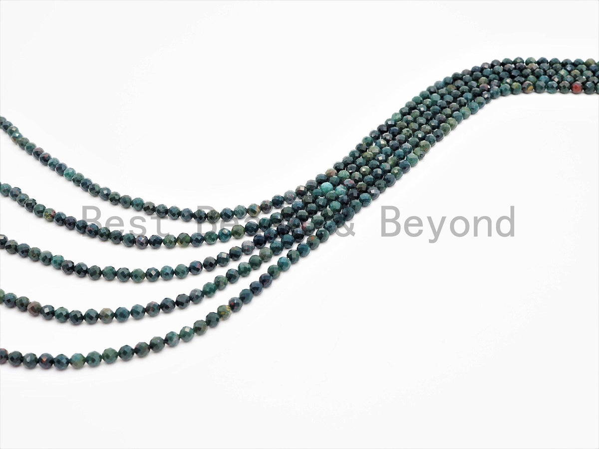 High Quality Natural Faceted Round Blood Stone beads, 3mm/4mm/5mm Natural Gemstone beads,Green Natural BloodStone, 15.5inch strand, SKU#U364