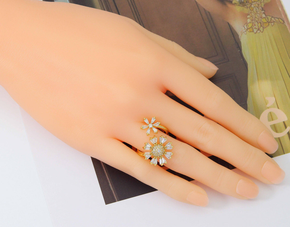 CZ Daisy Sunflower Adjustable Ring, Sku#LD286
