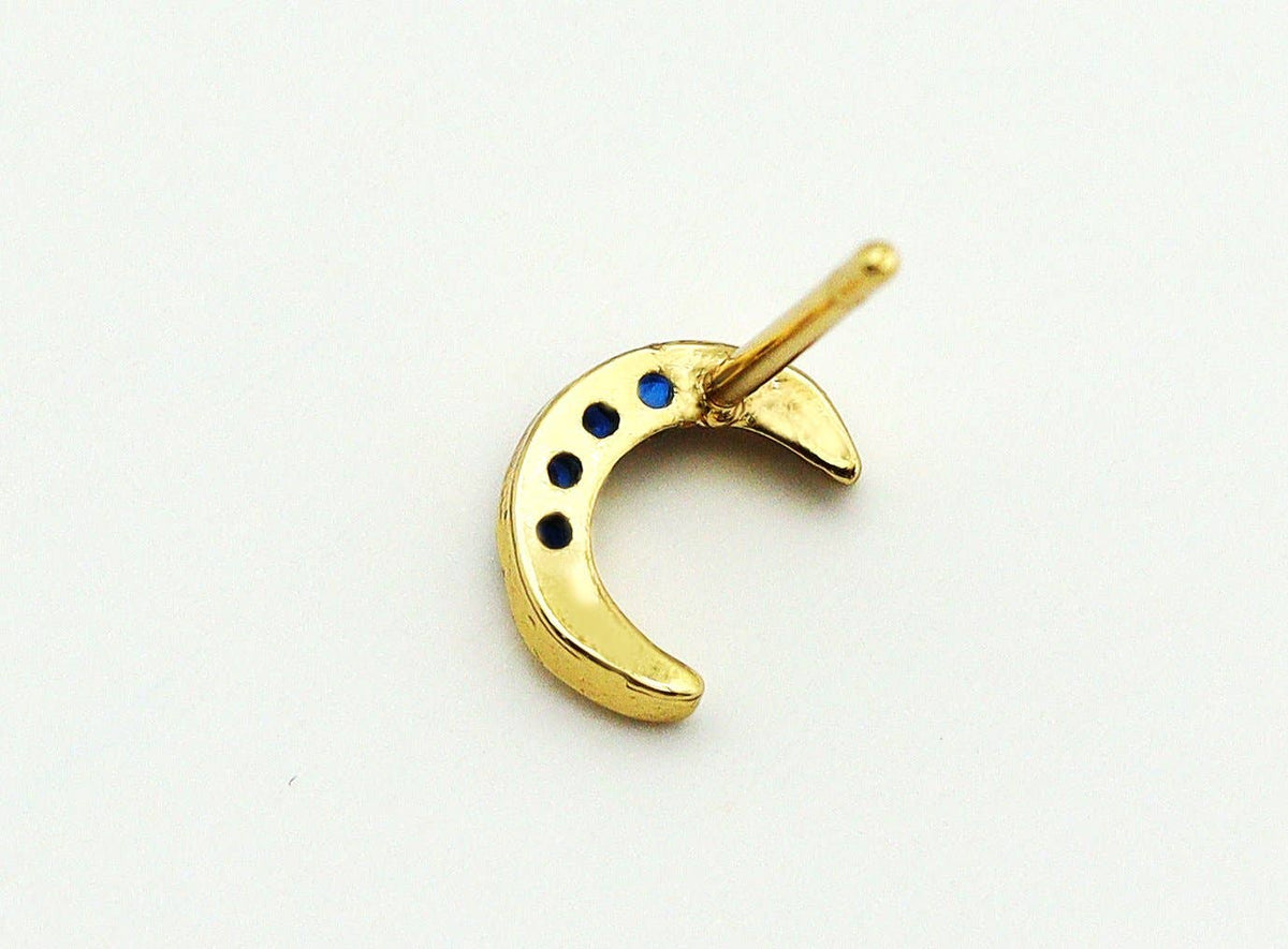 Cobalt CZ Crescent Moon Stud Earrings, Sku#FH197