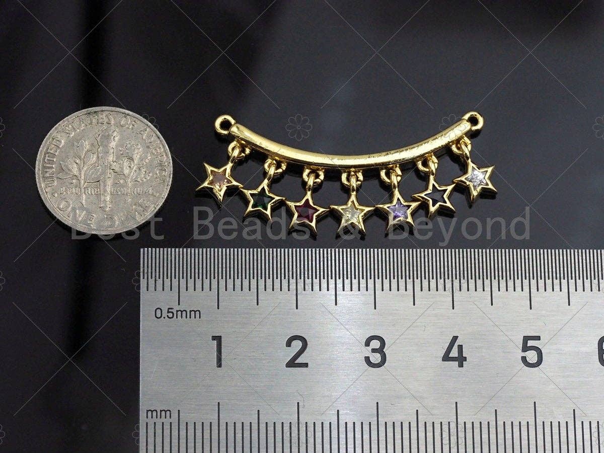 Rainbow CZ Star Bagette CZ Dangle Connector, Princess Cut Dangle, Star Rectangle Shape Necklace Pendant, 13x36mm, sku#JL01