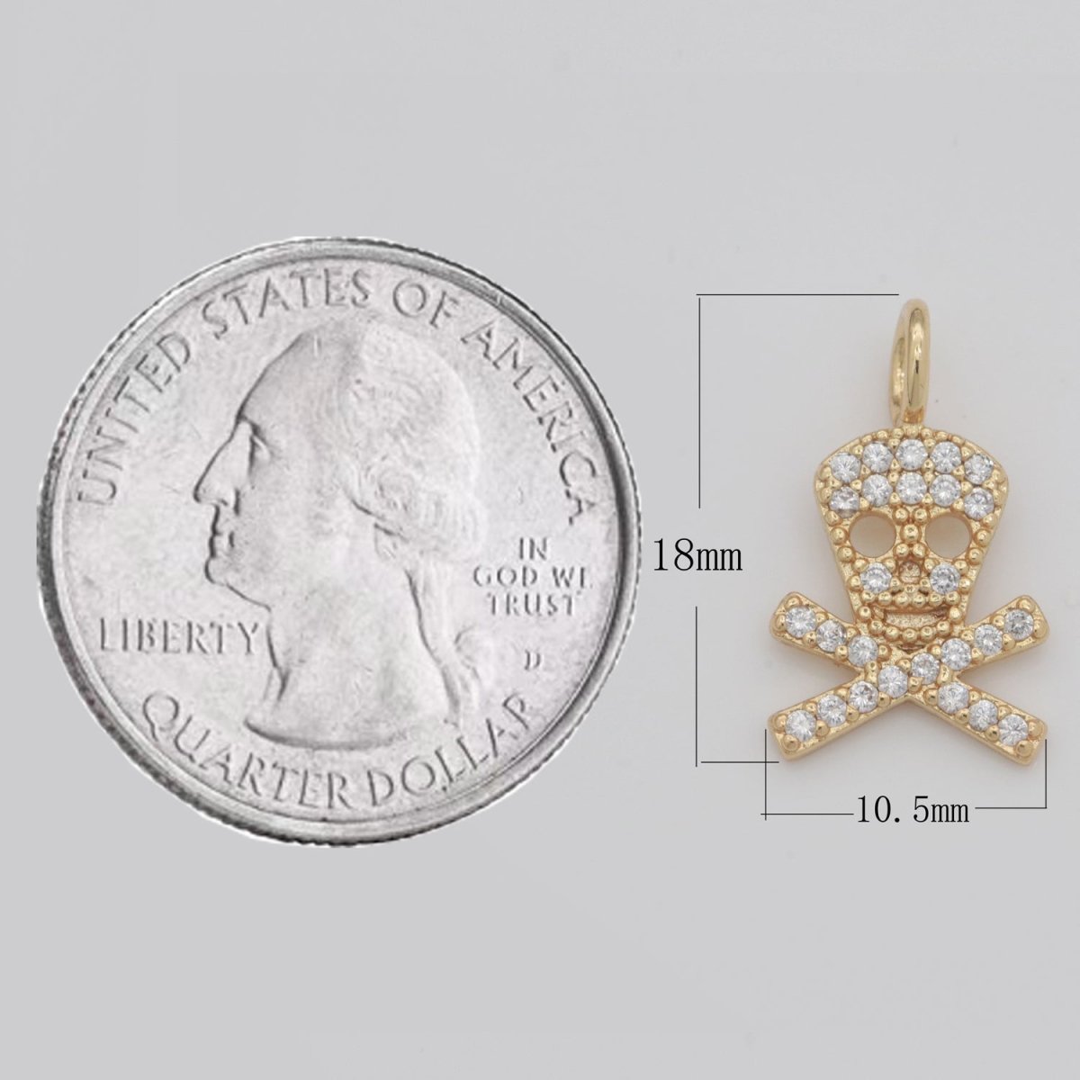Dainty 18K Gold Filled Skull Charm Micro Pave Danger Skull Charm for Halloween Jewelry Inspired M-742