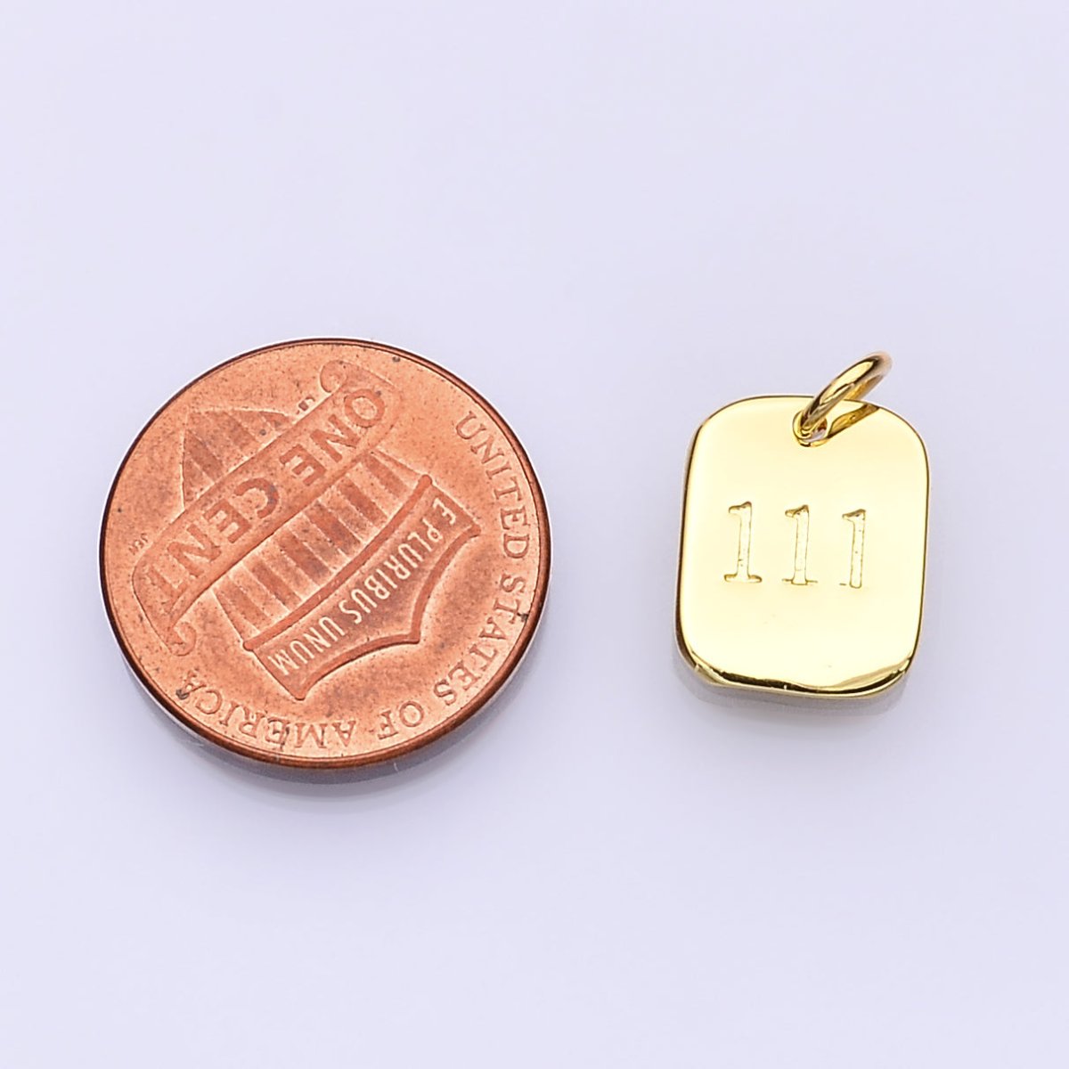 Dainty 24K Gold Filled Angel Number Numerology Engraved Small Military Tag Charm add on Pendant | AC072-AC081