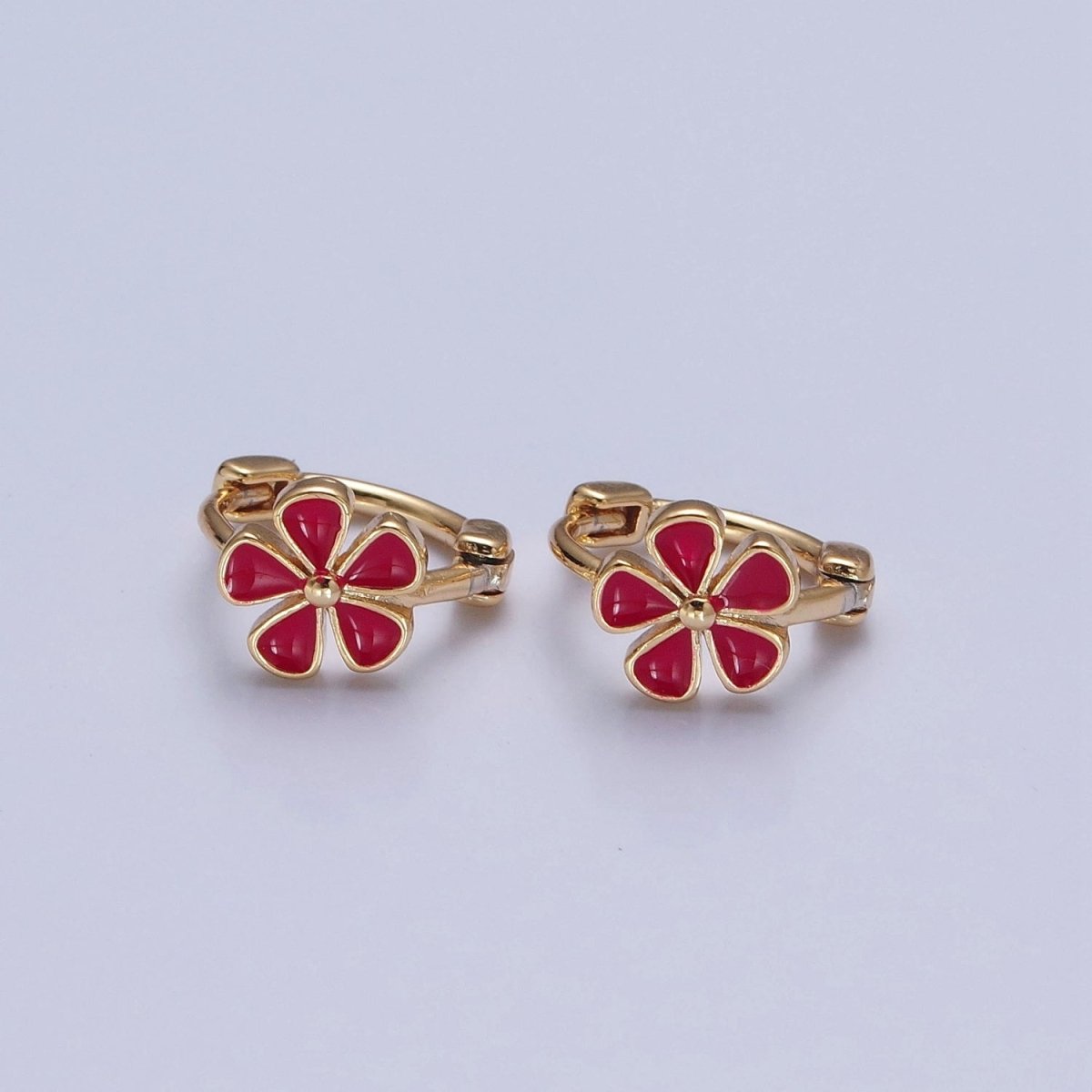 Dainty Enamel Flower Huggie Earring Red Pink Daisy Earring T-445 T-446