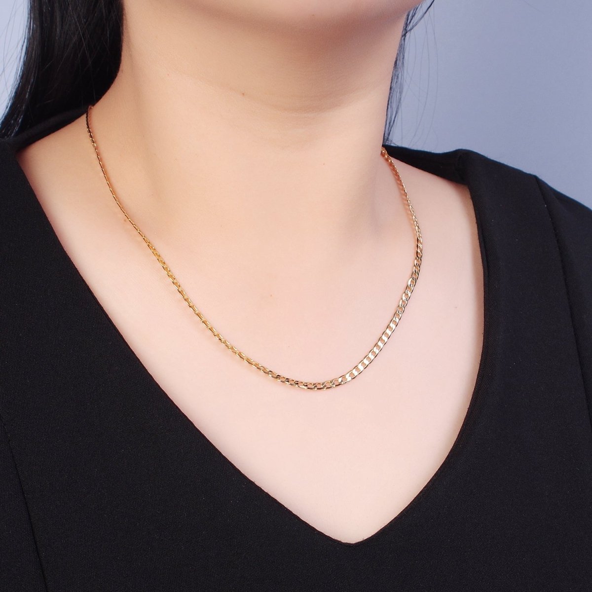 Dainty Flat Curb Chain 18k Gold Filled Chain, Thin Choker Layer Necklace 3.4mm, Chain | WA-906 WA-907 WA-908 Clearance Pricing