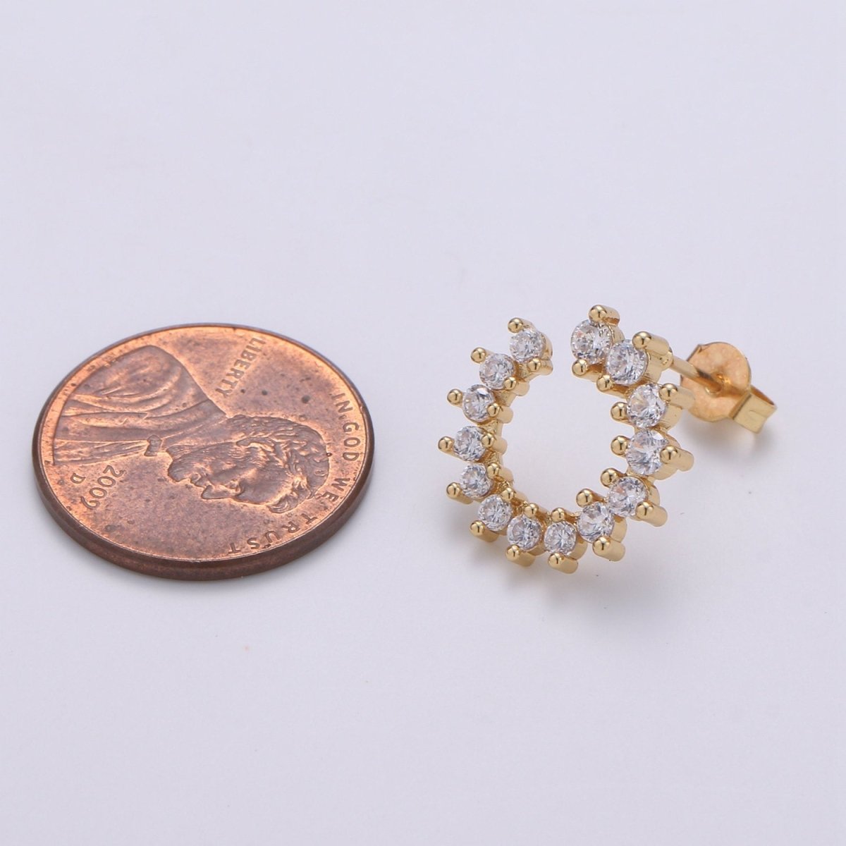 Dainty Gold Cz Cluster Stud Earrings, Clear Micro Pave Stud, Gold Clear Stud, Gold Earring Minimalist Geometric Design for Christmas gift Q-249