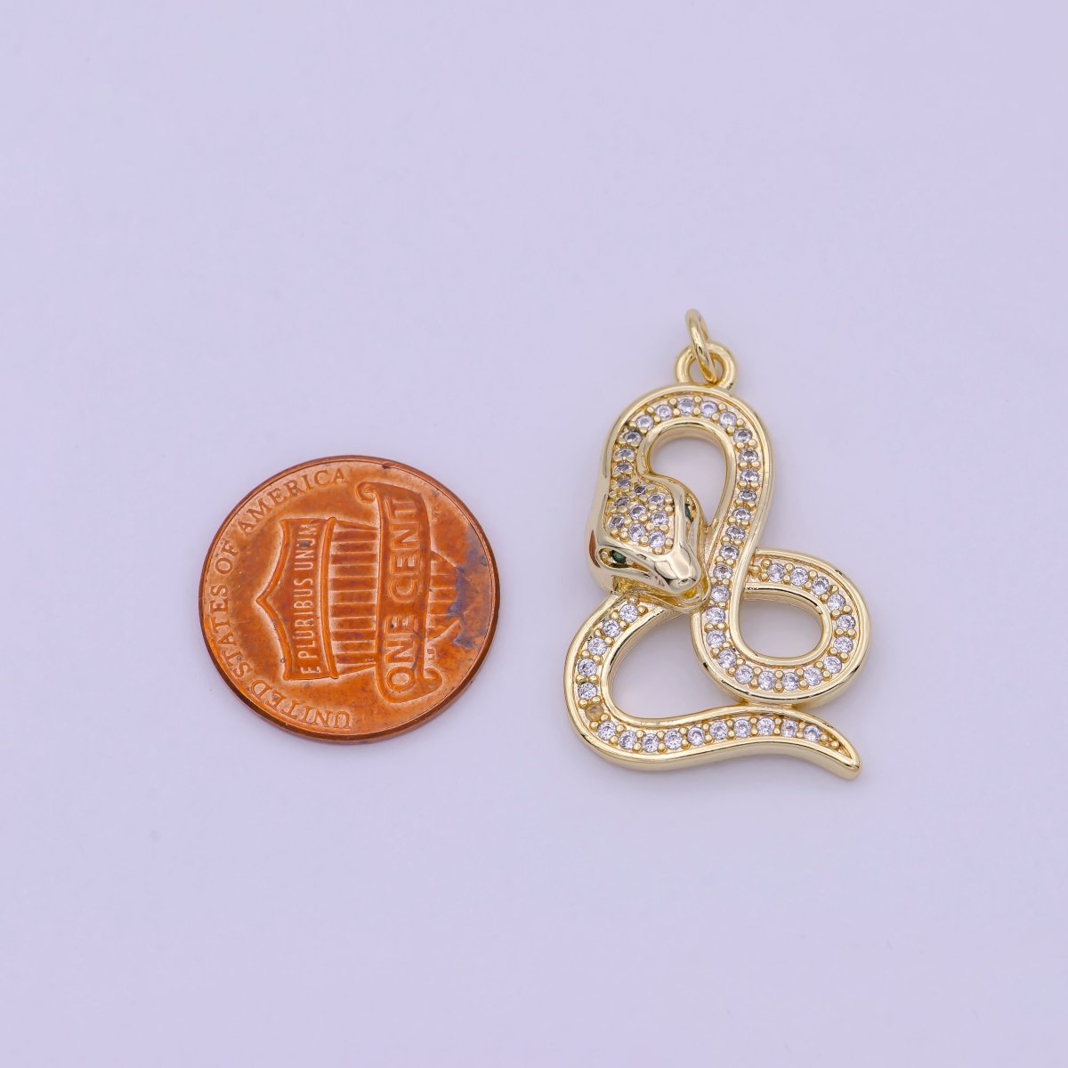 Dainty Gold Fill Snake Charm Micro Pave Serpent Pendant N-921