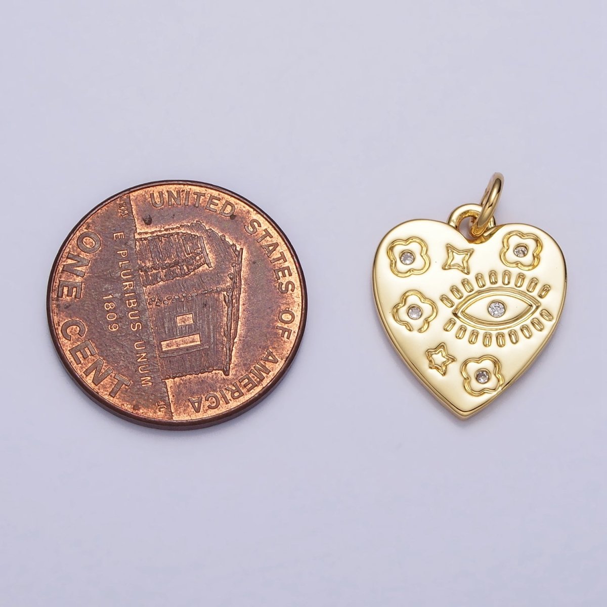 Dainty Gold Heart Medallion Charm Evil Eye Charm With CZ Flower Clover Design for Add on Charm AC1286