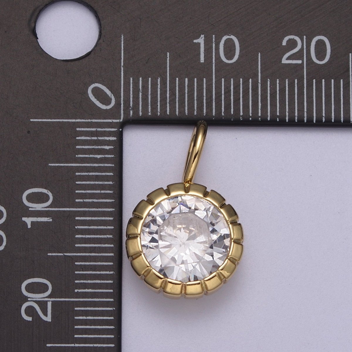 Dainty Gold Round Charm Cubic Zirconia Circle Pendant CZ Solitaire Pendant Tiny Bezel Set H-177