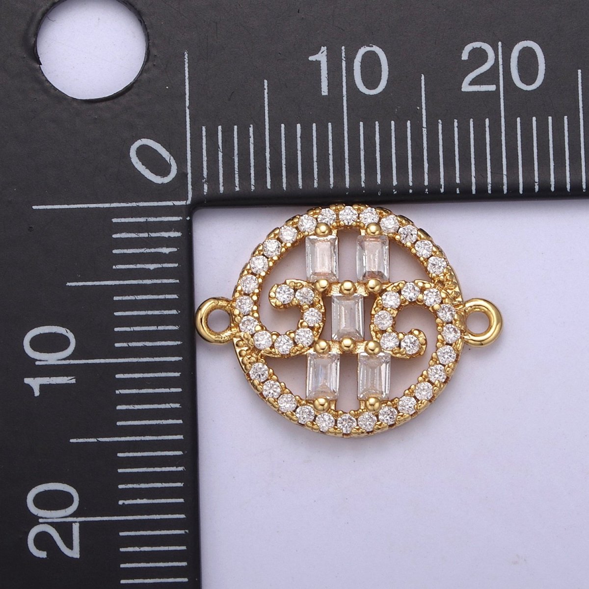 Dainty Gold Round Coin Monogram Cz Charm Connector for Bracelet Necklace Supply F-683