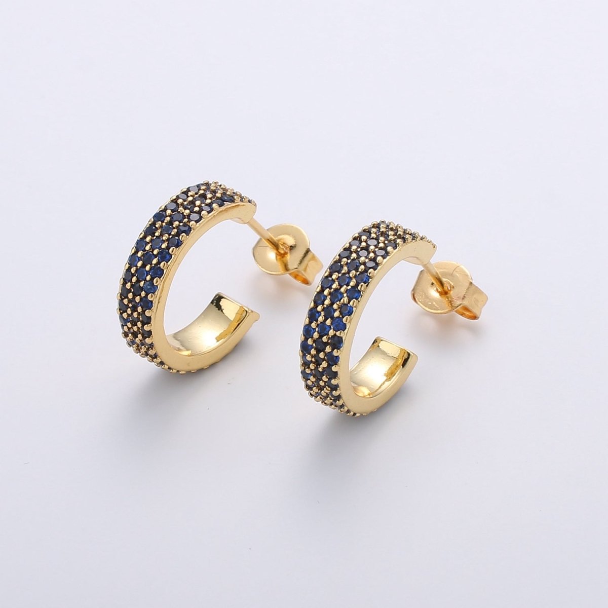 Dainty Hoop Earring in Clear Green Blue Pink Turquoise CZ Micro Pave Earring in Gold Plated lead free, nickel free K-598 K-600 K-601