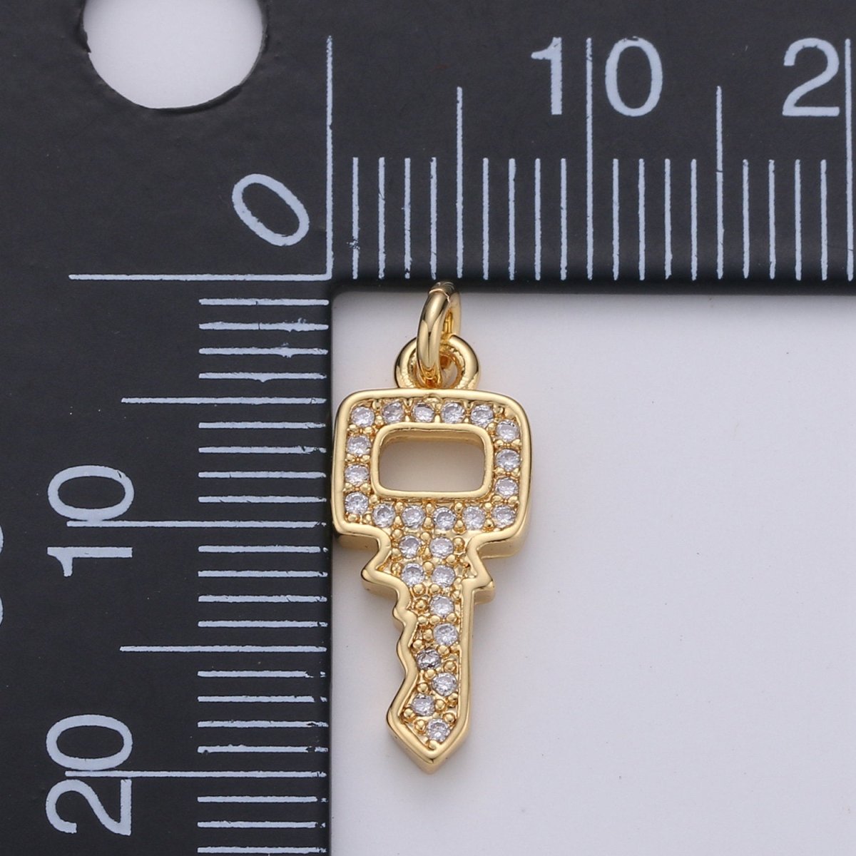Dainty Key charm with Clear cz• 20x7mm • 24k Gold Filled• Sparkly Cubic Zirconia Car Key Charm • Silver Charm for Necklace Bracelet Earring D-371