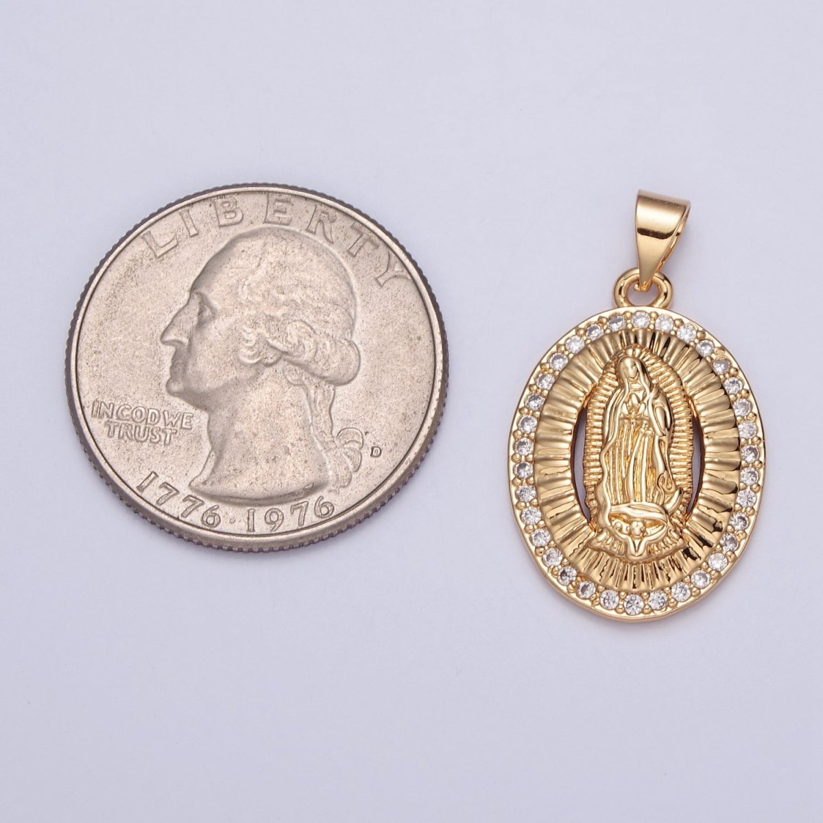 Dainty Micro Pave Cubic Zirconia Mother Virgin Mary Pendant, Gold Religious Pendant For Jewelry Makin H-695