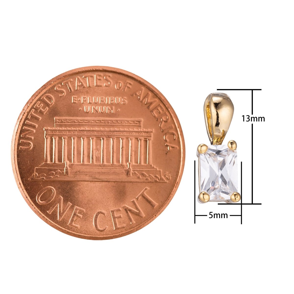 Dainty Tiny Delicate Emerald Cut Charm CZ gold filled set with cubic zirconia accent 5mmx13mm for Bracelet Necklace Earring Jewelry making E-435