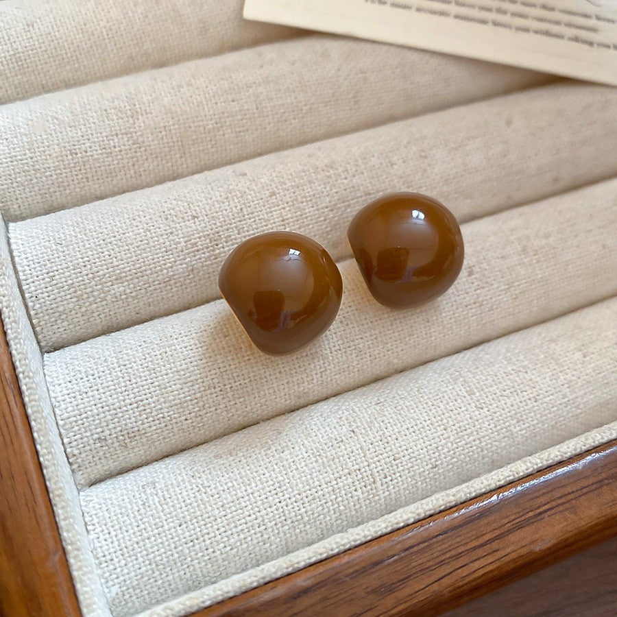 Maillard Style Amber Resin Stud Earrings, Irregular Square Gold Border Button Earrings, Vintage Lightweight Fashion Earrings For Women Daily Party Gift