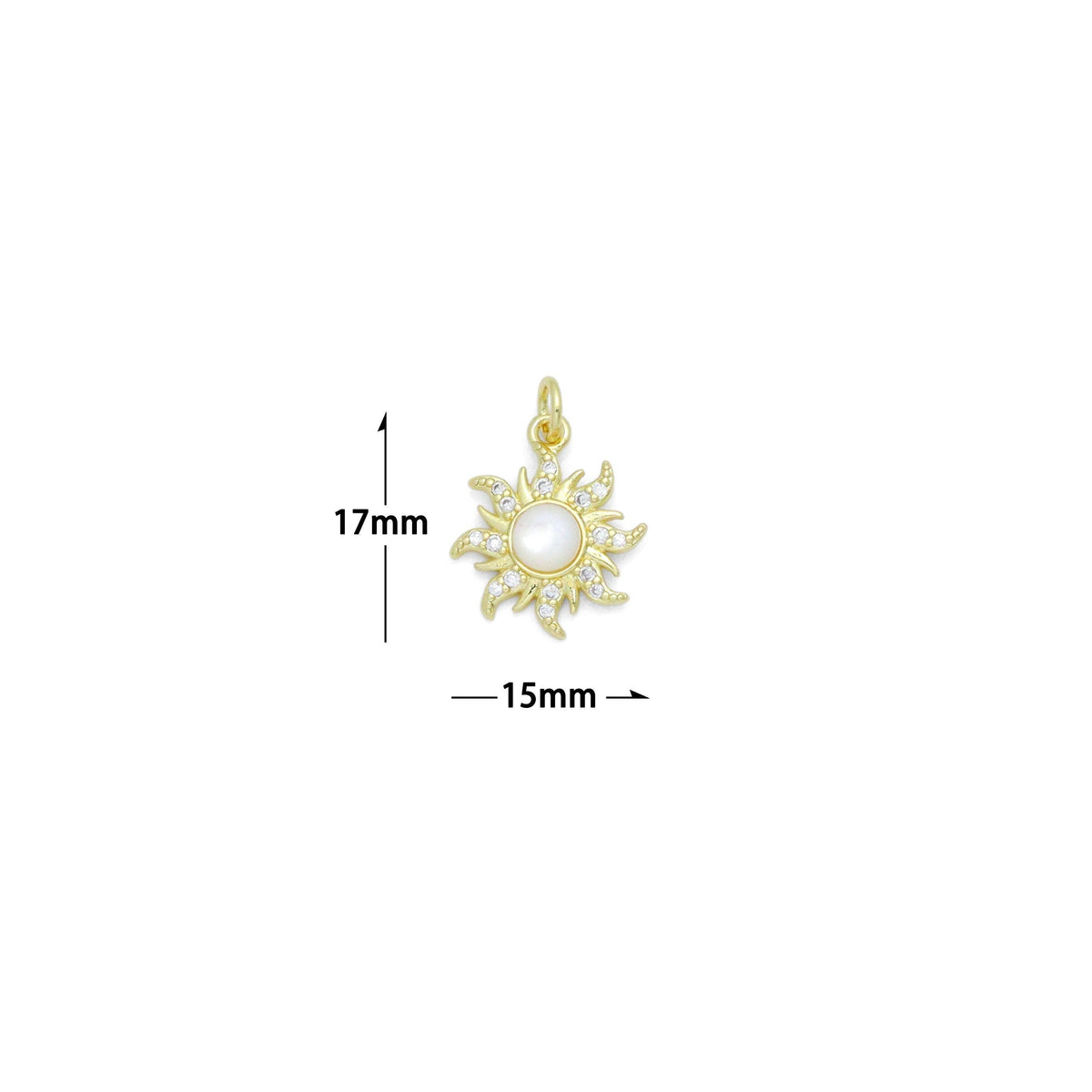 Clear CZ Gold Moonstone Sunflower Charm Pendant, Sku#LK1165