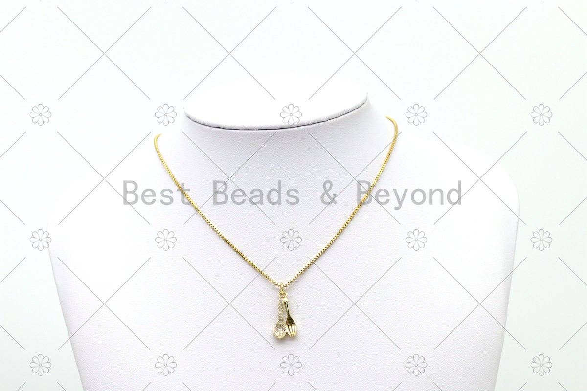 CZ Micro Pave Spoon Fork Shape Pendant, 18K Gold Filled Spoon Fork Charm, Necklace Bracelet Charm Pendant,Sku#LD166
