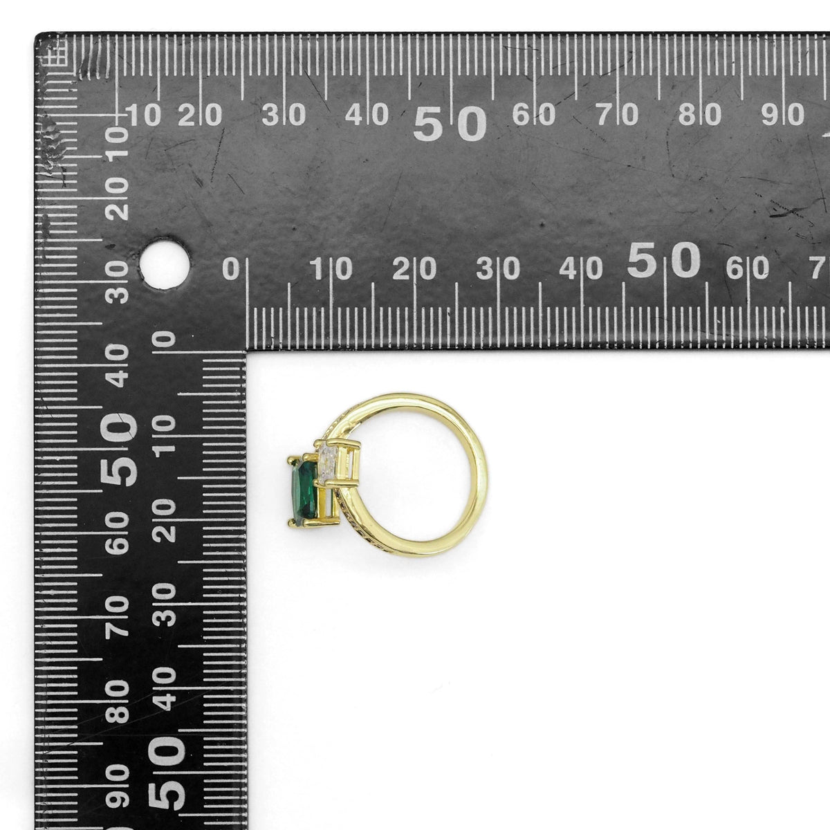 Gold Silver Green Clear Square CZ Adjustable Ring, Sku#A134
