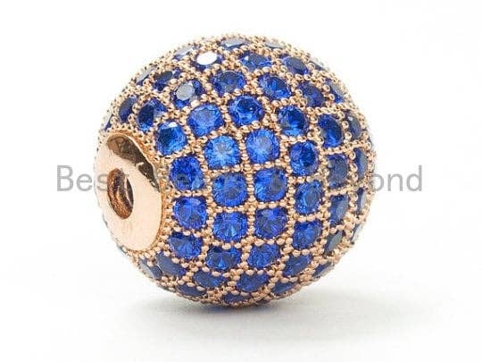 6/8/10/12mm Micro Pave Cobalt Blue CZ Stone Round Ball, Blue Pave Gold/Silver/Rose Gold/Black Rhodium Bead Focal, Pave Beads, sku#G308B