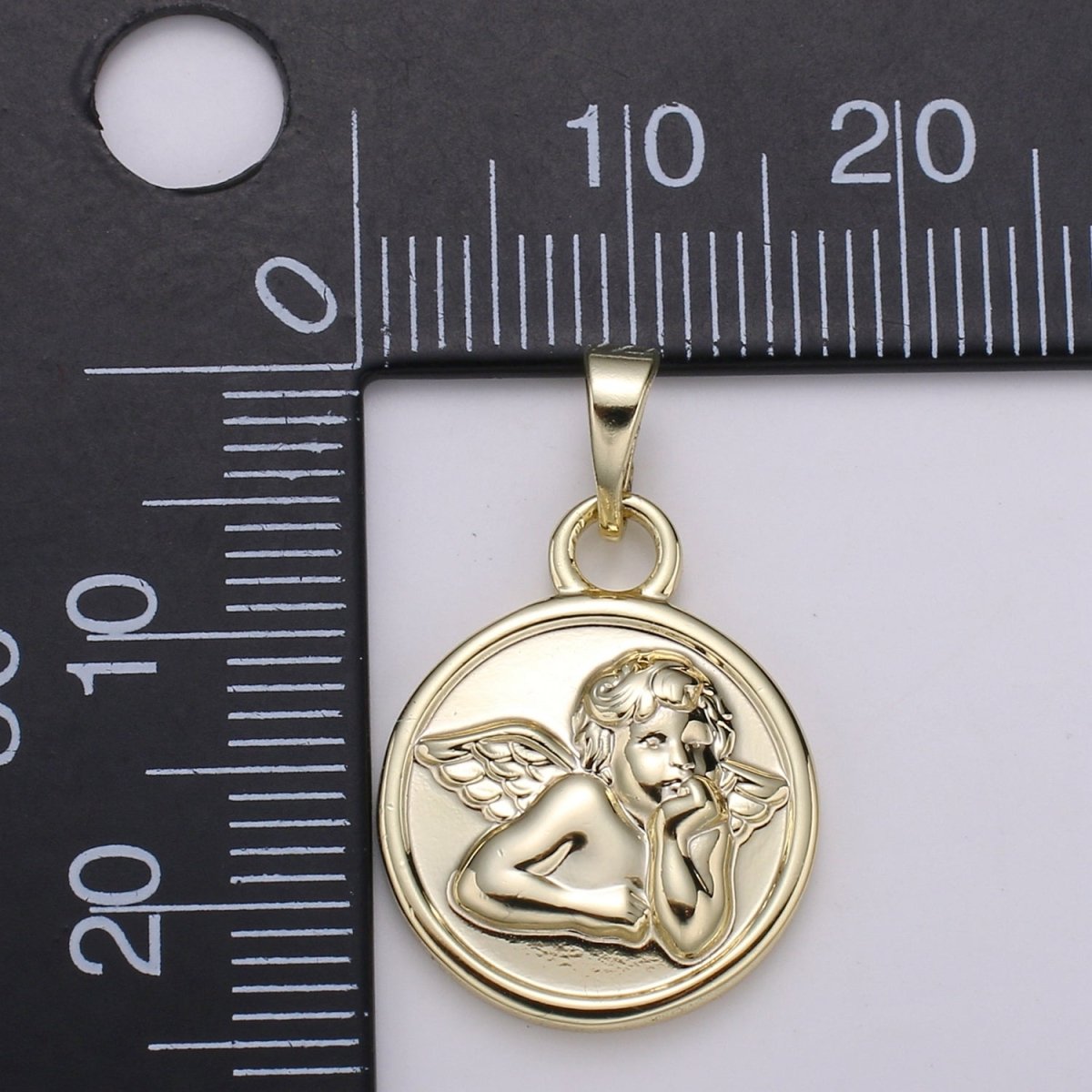 Detailed Cherub Angel Coin Medallion 15mm Disc Charm 14k Gold Filled Charm Religious Angelic Spiritual Charm Wing Pendant Love Jewelry H-232
