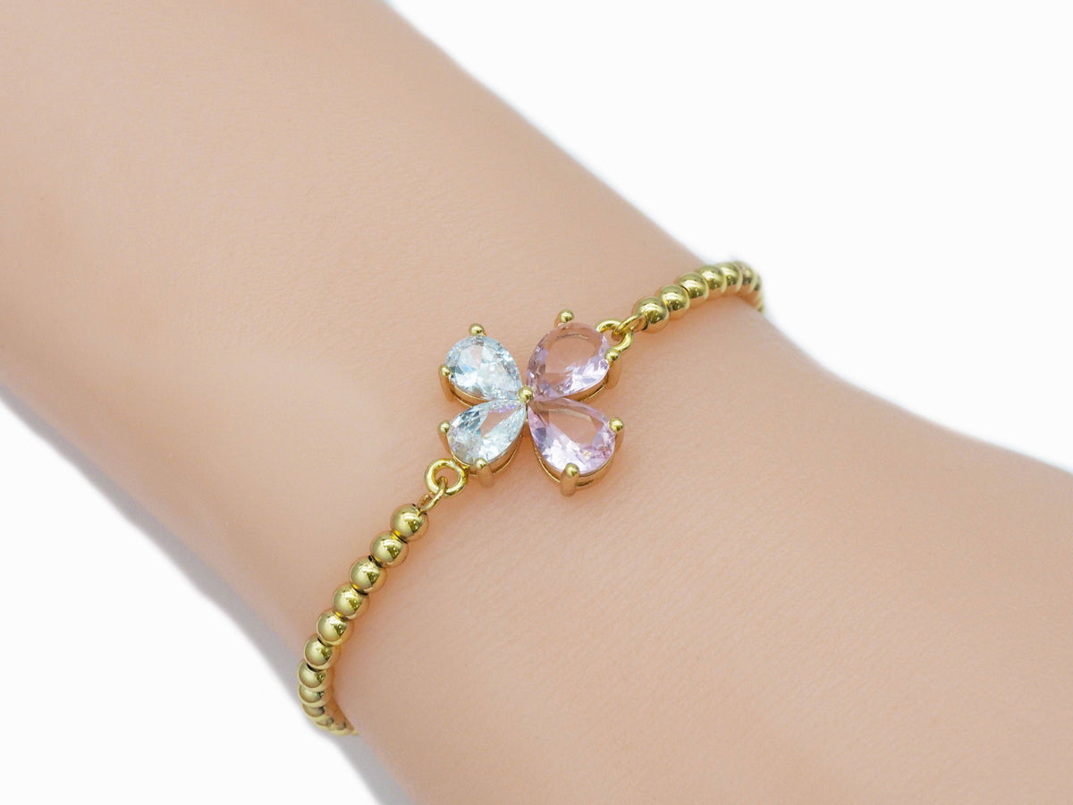 Clear Pink Drop Shape CZ Flower Connector Charm, Sku#LD332