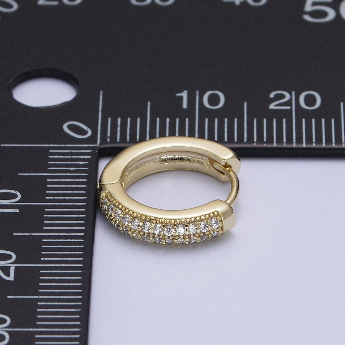Diamond CZ Huggie Hoop Earrings / 14k Gold Filled Double Row Micro Pave Petite Diamond Huggie Hoop Earring for Everyday Use. AD-002