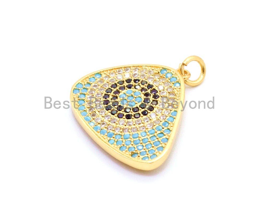 CZ Micro Pave Triangular Evil Eye Pendant/Charm, Cubic Zirconia Pendant, 22x23mm, sku#F15
