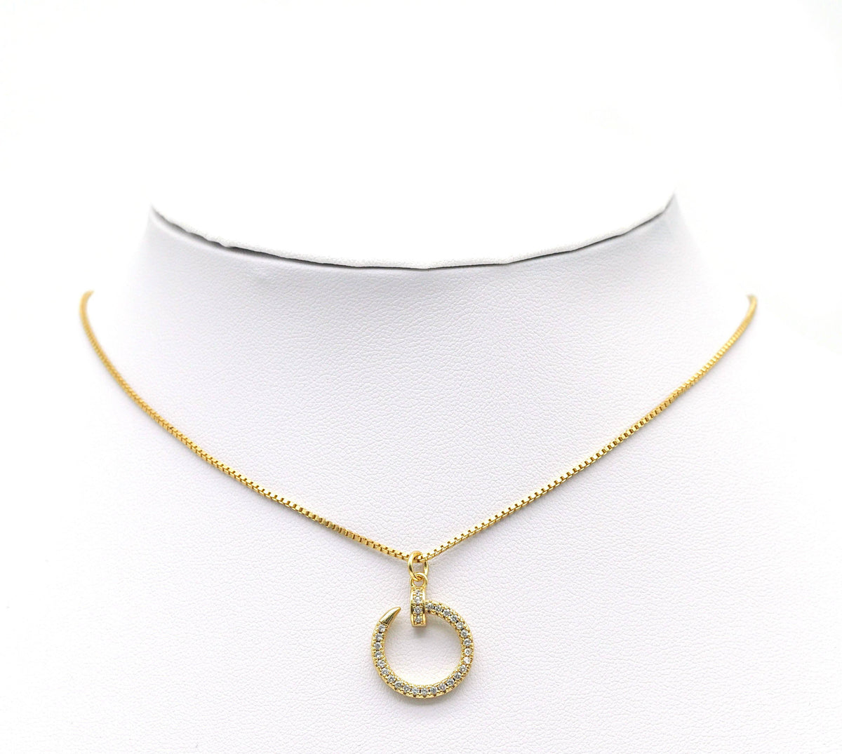 Gold silver CZ Nail Circle Charm, Sku#F1471