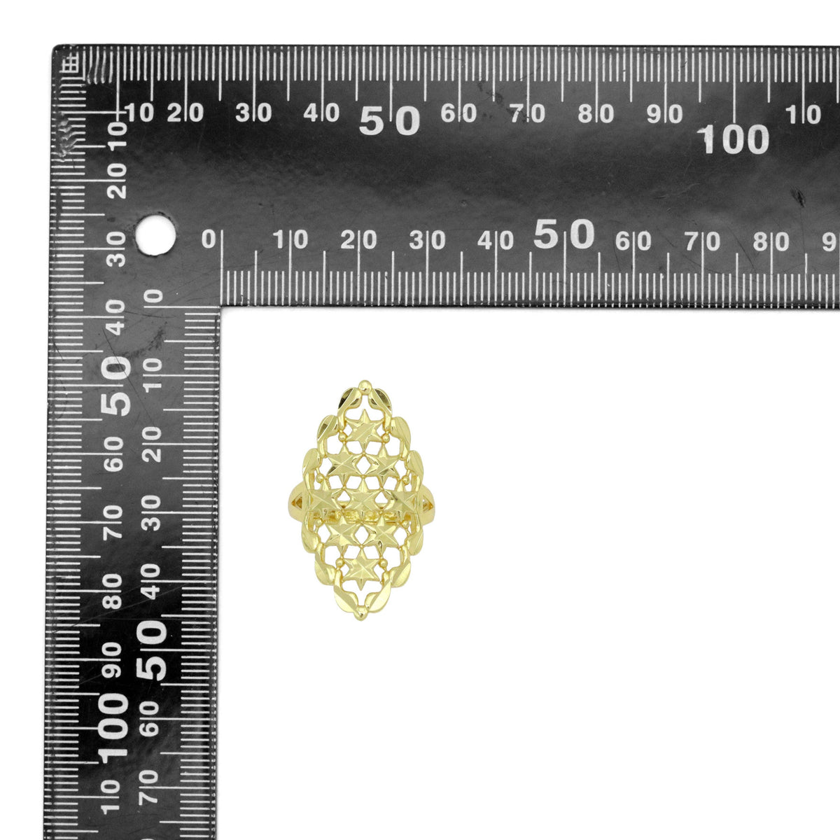 Gold Filigree Flower patten Statement Adjustable Ring, Sku#LD657