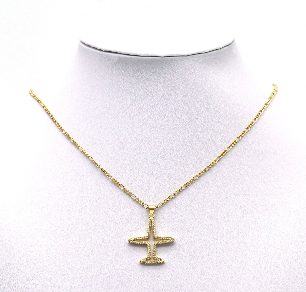 Gold CZ Hollow Out Airplane Charm, Sku#LK690
