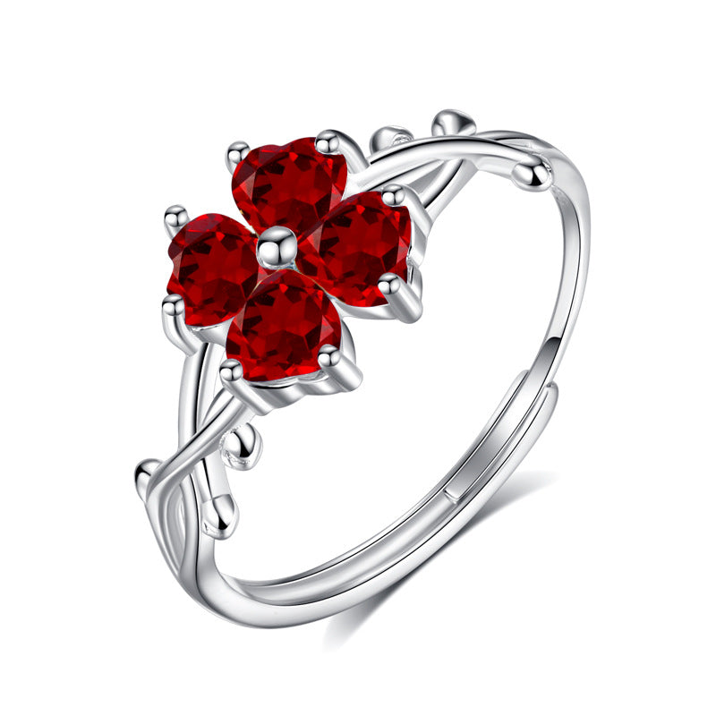 Sterling Silver Thorns Four-Leaf Clover Ring For Women
