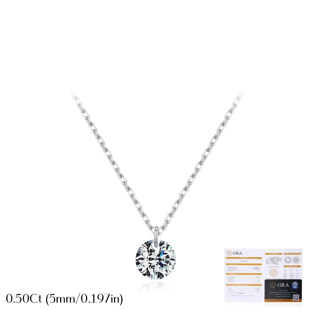 Round D-Color VVS1 Moissanite Solitaire Pendant Necklace in Sterling Silver – Minimalist Clavicle Chain