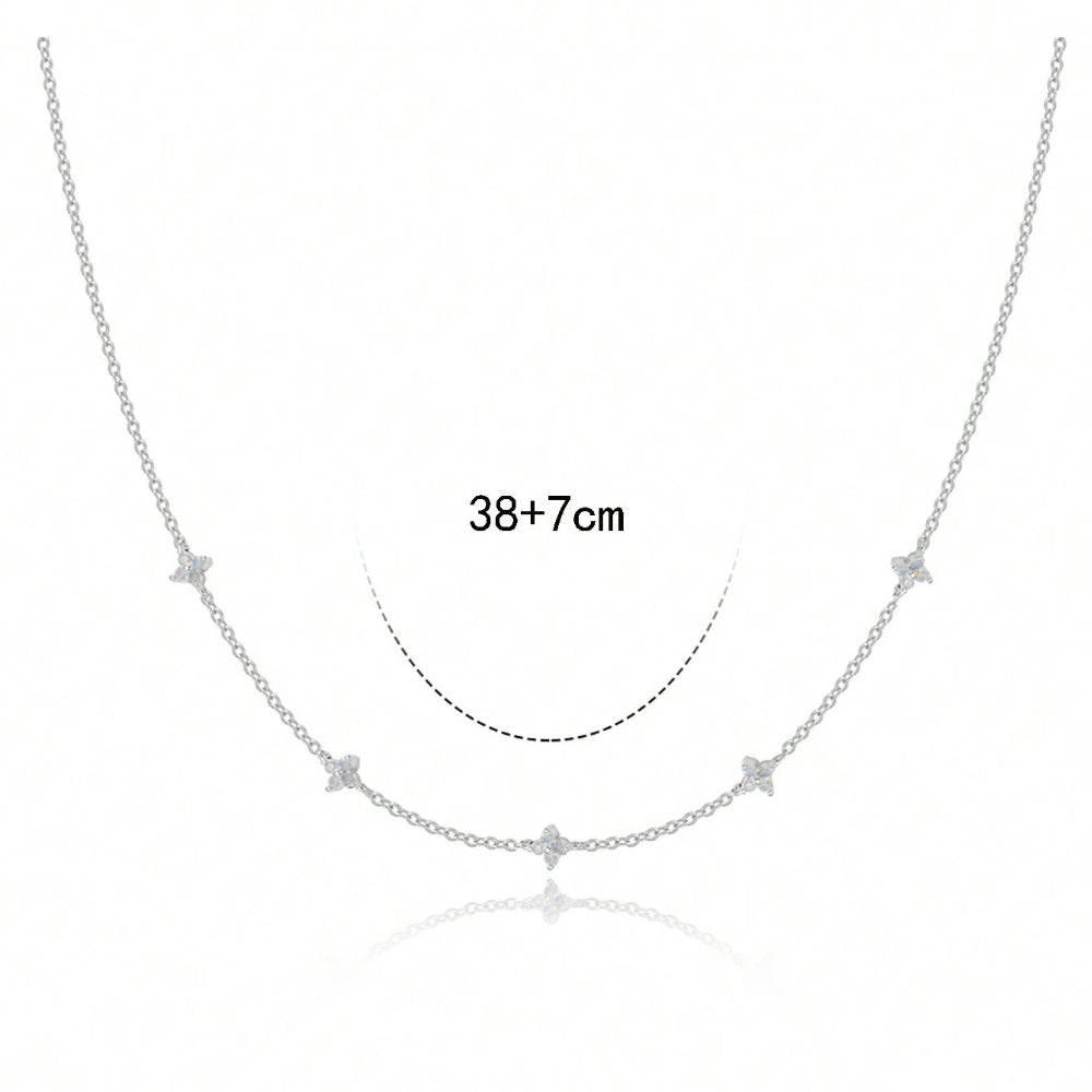 18K Gold Plated Tiny Blue Flower Necklace For Women, Gold Color Cute Pendant Necklace, Trendy Female Fashion Jewelry | Cubic Zirconia