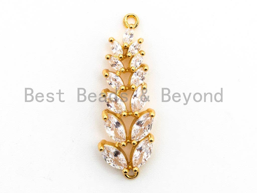 CZ Micro Pave Long Floral Shaped Connector for Bracelet/Necklace, Micro paved Wedding jewelry Findings, Bridal Jewelry 11x33mm,sku#A65