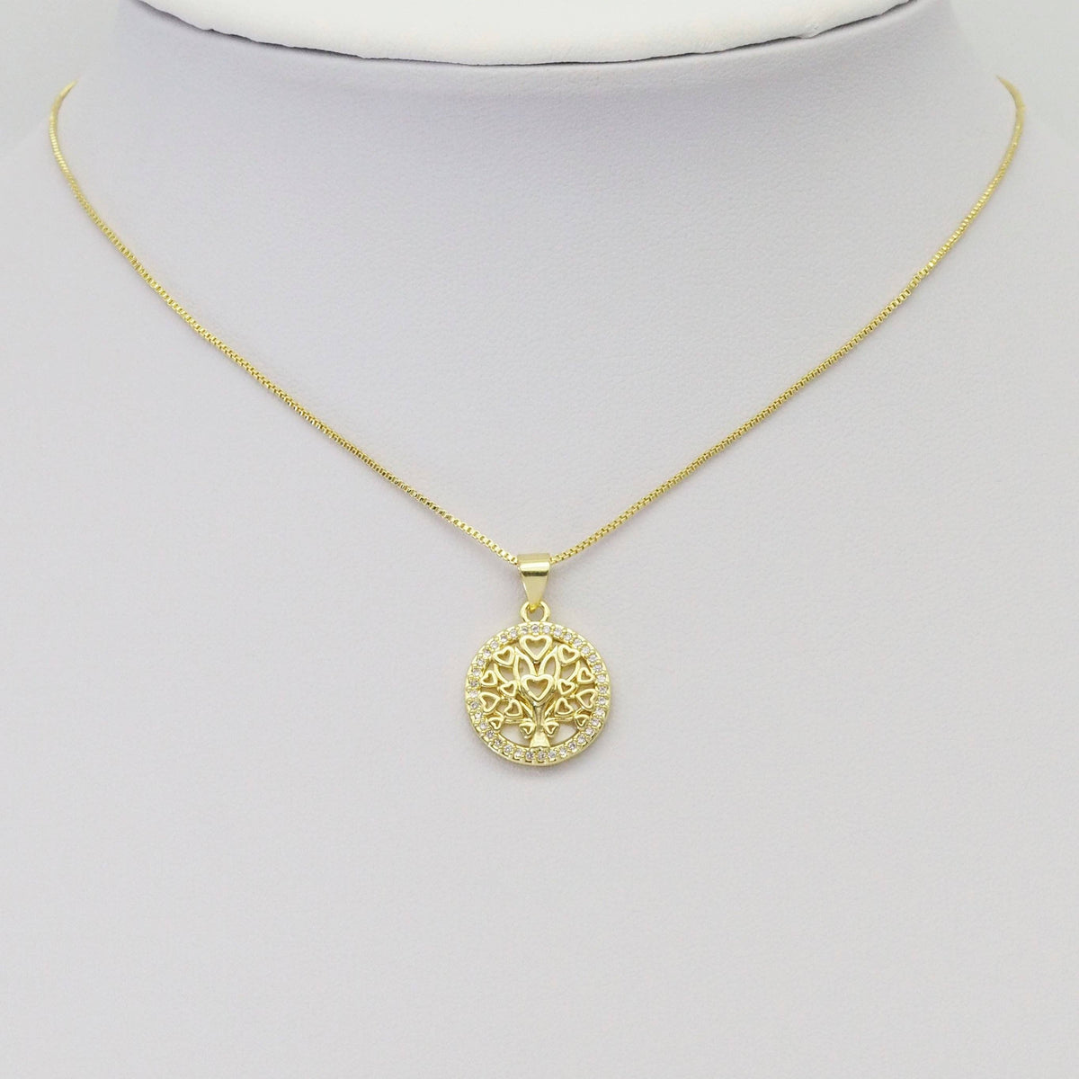 Clear CZ Gold Heart Tree On Mother of Pearl Charm, Sku#LK889