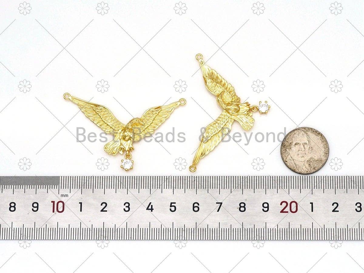 Gold Eagle with Big Clear CZ Shape Pendant, 18K Gold Filled Eagle Charm, Necklace Bracelet Charm Pendant, 55x34mm, Sku#LK457