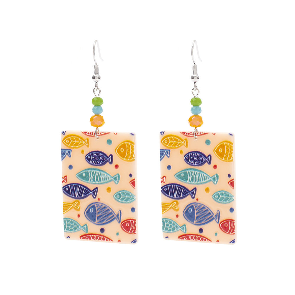 Fashionable Square 3D Printed Acrylic Multi-Color Fish Earrings For Women