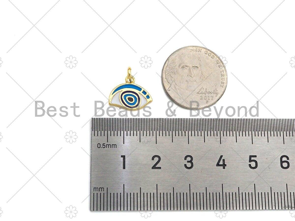 18K Dainty Gold White Enamel Evil Eye Shape Pendant, Gold Blue Evil Eye Enamel Findings, 13x11mm,Sku#L541